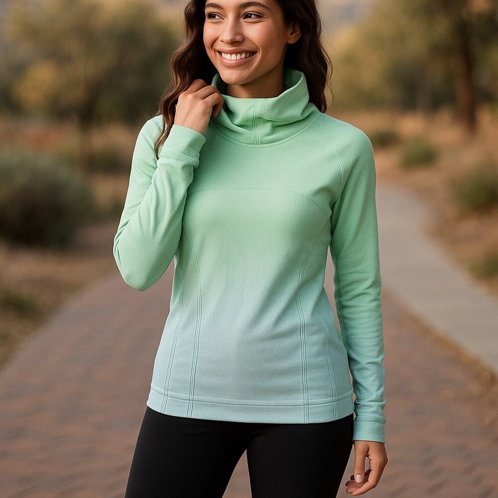 Ivivva Girls Turtleneck Sz 14 Blue‎ Green Ombre Fly Tech Mock Neck Thumb Holes